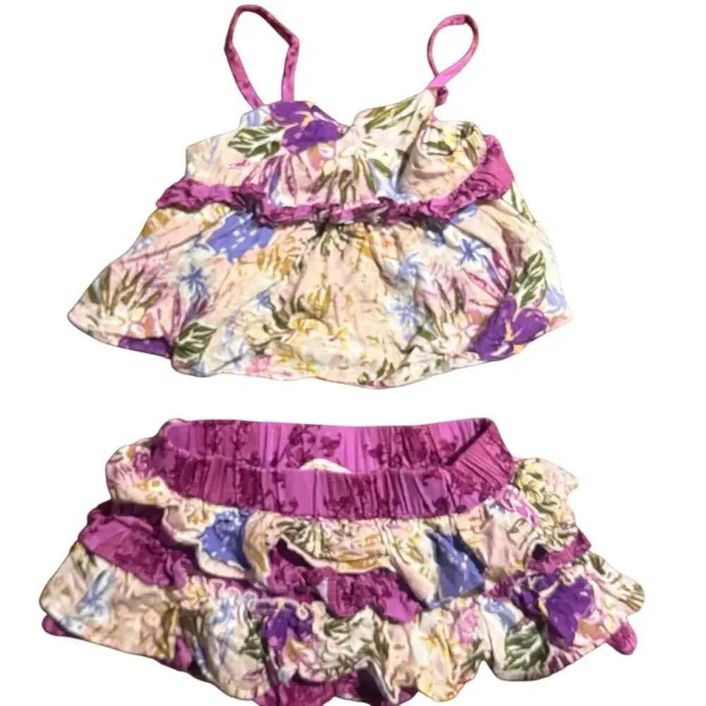 Matilda Jane Enchanted Garden Hibiscus Tank Bloomer Set Sz 2 Tropical Floral